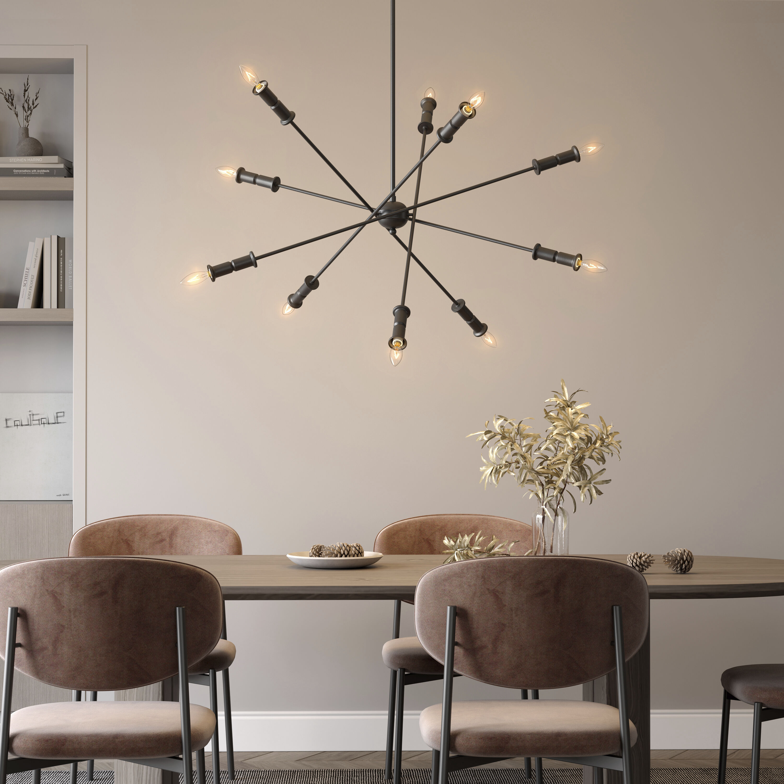 Potiss 10 Light 41 inch Matte Black Chandelier Ceiling Light